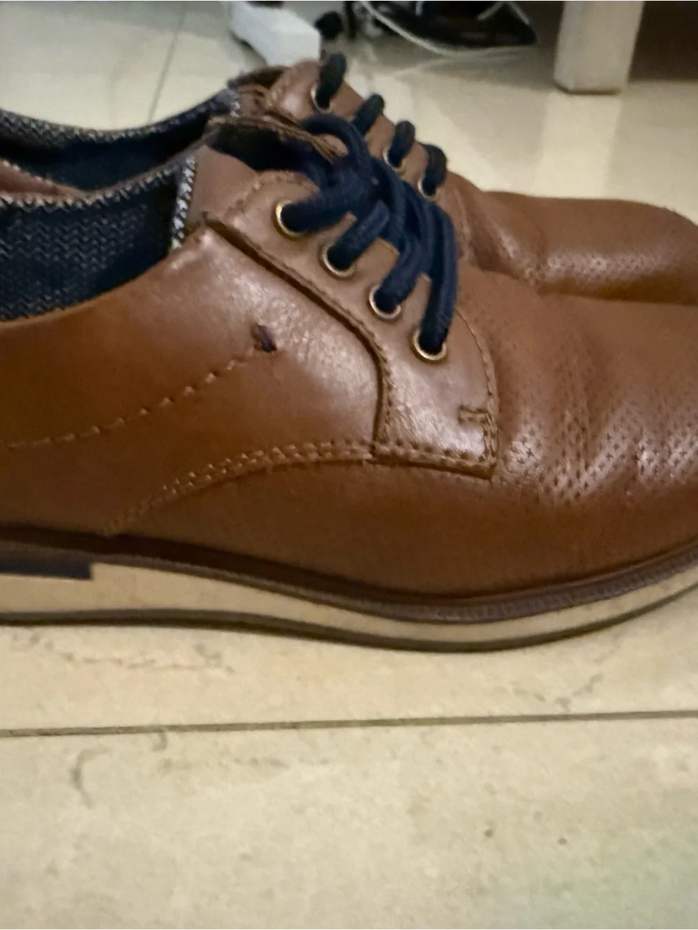 Kids Brown Dress Shoes with Navy Laces